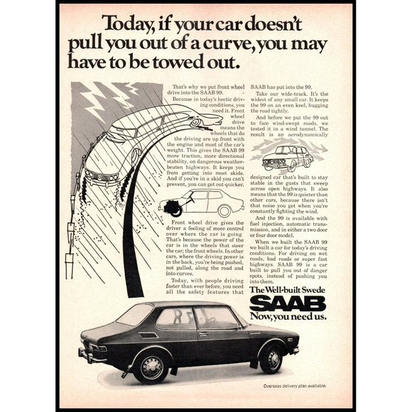1971 Saab 99 2 Door Sedan Vintage Print Ad Curve Handling Sweden Wall Art Swede - Picture 1 of 1